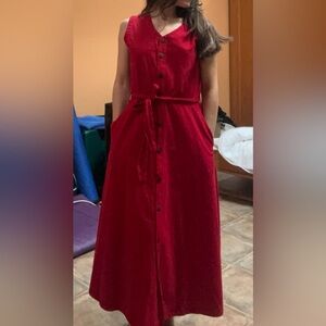 100% cotton red Button-Down Dress